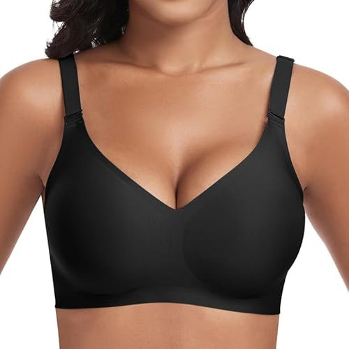 Jiuday Soutien Gorge sans Armature Grande Taille Soutiens-Gorge Femme Push Up Rembourré Soutien Gorge sans Complexe Brassiere Classiques Comfit Generous (Noir,XL)