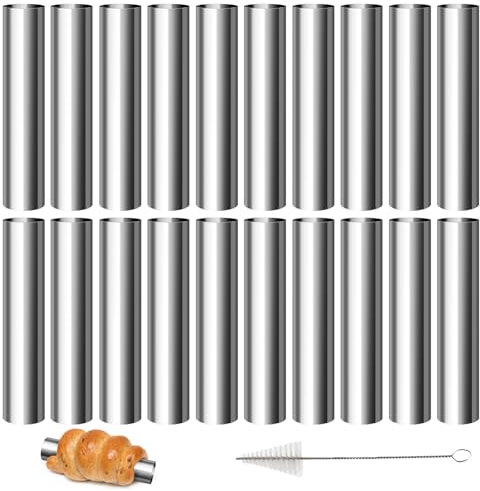 TETEWEVER 21 Pièces Cannoli Moule Cannoli Tube Inoxydable 12 x 2 cm Avec Brosse de Nettoyage Antiadhésif Tubes Cannoli Moules Pour Cornes à Crème