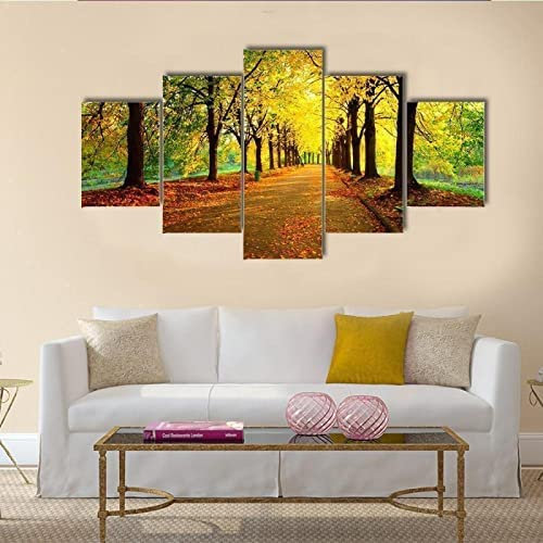 5-Teiliges Leinwandbild, Sonnenuntergang Waldweg Poster, Gemälde Auf Leinwand, Wandkunst Für Zuhause, Wanddekoration, 150 X 80 Cm Schlafzimmerbürohotelwandkunstfoto -5S9W/I8E3-