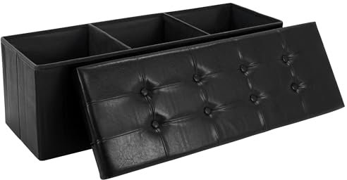 LITZFUR 43 Inches Folding Storage Ottoman Bench, PU Leather Storage Chest, Footrest Padded Seat for Bedroom and Hallway, Holds up to 660 lbs (Black)