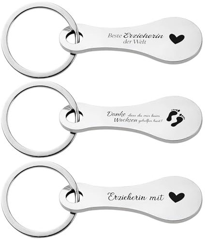 BOOMTOP 3 Stück Einkaufswagenlöser Erzieherin Geschenk Schlüsselanhänger Abschiedsgeschenk Abziehbar Einkaufswagenchip Metall Einkaufswagen Öffner mit Schlüsselring Beste Erzieherin der Welt