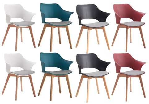 GrandCA HOME Lot de 8 Chaises de Cuisine Nordiques Chaise de Salle à Manger avec Pieds en Bois Massif, Chaises Rembourrées pour Chambre, Salon, Cuisine,Mélange-3