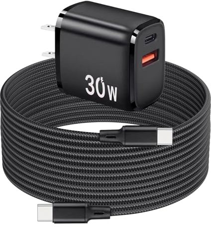 PD 30W USB C Fast Charger Compatible with Meta Quest 3 3S - Dual Port USB + Type C Adapter with 6.6ft C to C Charging Cable for Oculus Quest 2 VR Headset