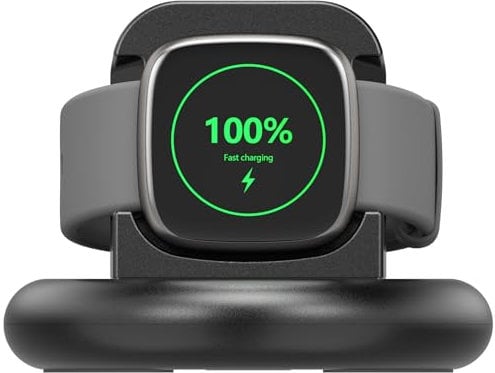 USB C Charger Dock for Fitbit Sense/Sense 2/Versa 4/Versa 3,Upgraded Magnetic Watch Charger Stand with Charging Cable,US B C Charge r Replacement Accessories for Fitbit Charger,Black(USB_C)