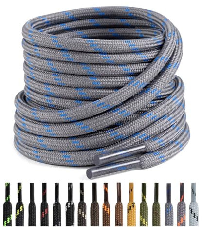 Puzeam 2 Pares Cordones Redondos para Botas, 4.5 mm Cordones Resistentes para Zapatillas de Montaña, Zapatos de Senderismo, Calzado de Seguridad Gris oscuro Azul 150 cm