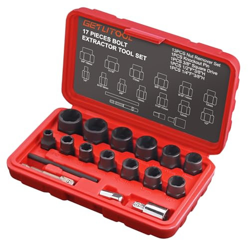 GETLITOOL Set 13pz 3/8 Dado Remover Estrattori per Dadi e Bulloni Danneggiati con Adattatori 1/2 1/4, Corredo di Bussole per Rimozione Bulloni Viti con Valigetta per Riparazione DIY