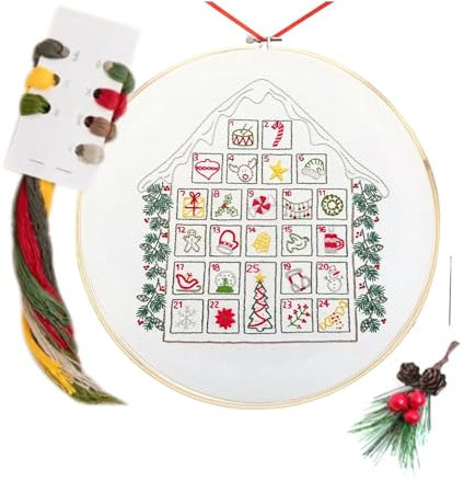Vllold Adventskalender Stickerei Kit, Weihnachten Countdown Kalender, Einzigartige Figuren Stickerei für Kinder Wand Weihnachten Adventskalender für Holid