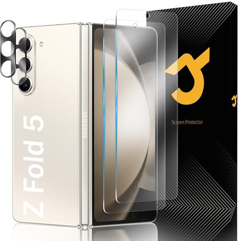 JZG 2+2 Stück für Samsung Galaxy Z Fold 5 Schutzfolie, 2 Displayschutz + 2 Kameraschutz, Fingerabdruck-ID unterstützen, Anti-Kratzer, HD Klar