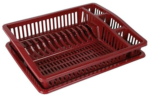 URBN-CHEF Plastic Dish Rack Drainer with Tray - Kitchen Sink Organizer for Plates, Cutlery, Glasses and Utensils - Compact and Spacious Choose from Grey, Maroon, Blue or Taupe
