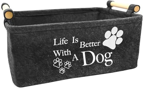inheming Hundespielzeug Aufbewahrung, Filz Aufbewahrungsbox für Hundespielzeug, 38cm x 25cm x 18cm，Rechteck Aufbewahrungskorb für die Organisation von Haustierspielzeug, Decken, Leinen Grau