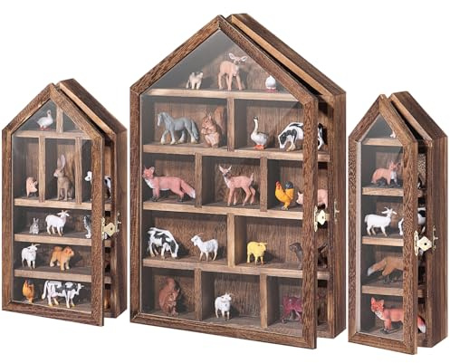 DoubleFill Shadow Boxes Schmuckregal aus Holz, 3 Stück, 25,4 x 38,1 cm, große Aufbewahrungsboxen, Vitrinen mit Regalen für Minifiguren, Schmuckmedaillen, Bastelkollektionen (braun)
