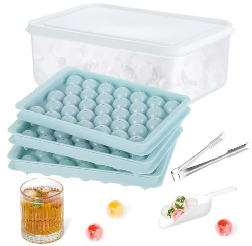 3 Stück Eiswürfelform - Eiswürfelbehälter - Eiswürfel, PP-Kunststoff, 2 cm x 99 Runde Eiswürfel, mit Behälter, Eiszange und Schaufel, für Bier, Cocktails, Kaffee, Whisky und mehr