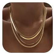 Tewiky Layered Necklaces for Women Non Tarnish- Chunky 14k Gold Plated Herringbone/Snake/Rope/Box/Cuban Link Chain for Women Waterproof Layering Stack Choker Necklace Trendy Dainty Tarnish Free Jewelry Set