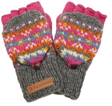 Pachamama Mitaines en laine tricotées à la main pour femme - Motif jacquard traditionnel - Coloré - Taille unique - Fait à la main - Commerce équitable