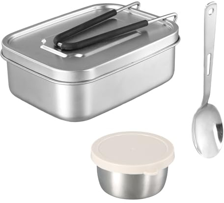 Joyan Lunch Box Inox 1200ml, Boîte Repas avec Compartiment Amovible, Bento Lunch Box avec Récipient de Sauce Inclus et Cuillère, Boîte à Bento en Acier Inoxydable, Étanche pour Enfants et Adultes