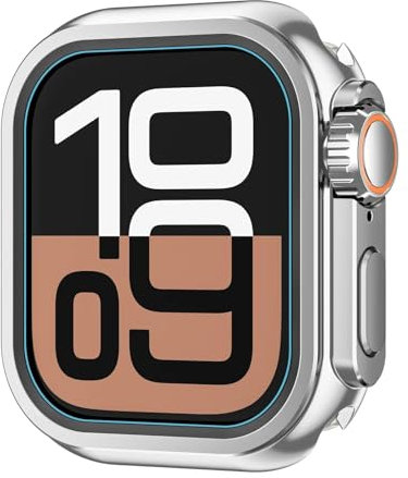 Quirxio Funda de protección de Metal para Apple Watch 46mm 45mm 44mm funda protectora de marco para iWatch Series 10 9 8 7 6 5 SE cambiar a Ultra 2 49mm(Bright Silver,44mm)