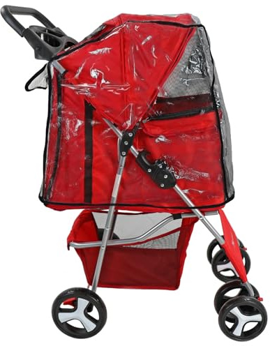 Actiaspet Foldable Pet Stroller Dog Cat Pushchair 15kg Multiple Colours (Red, Stroller + Cover)