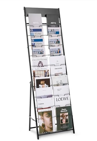 VEVOR Présentoir à brochures 10 niveaux, porte-brochures sur pied à 20 pochettes, porte-revue en métal pour journaux, présentoir à magazines pour exposition, bureau, hôtel, salon artisanal, noir