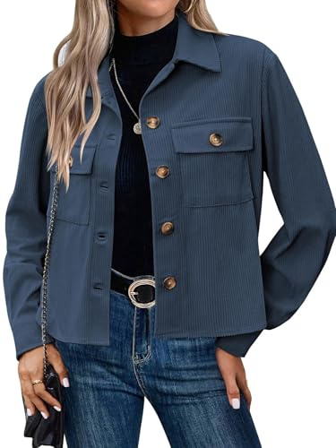 PADOLA Cordjacke Damen Kurz Button Down Blouson mit Brusttaschen Langarm Blazer Elegant Herbst Frühling Übergangsjacke Casaul Jacken Hemdjacke Sweatjacke Winter Mantel