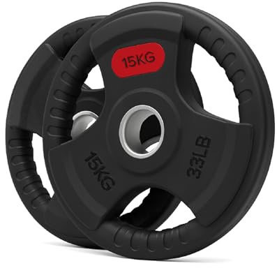 Tri Grip Weight Plates Cast Iron Rubber Coated Weights Sets & Pairs (1.25kg–25kg) for Home Gym Strength Training, Weight Lifting & Muscle Building for Men & Women (Without Barbell, 15kg Pair)