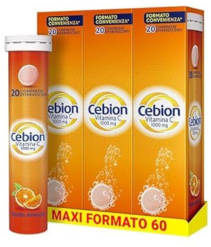 Cebion Vitamina C 1000 mg Effervescente Arancia, Supporta il Sistema Immunitario e il Metabolismo Energetico, 60 Compresse, Integratore Alimentare + sacca da palestra