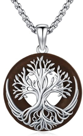 REDSUN Collier avec pendentif arbre de vie en argent sterling 925, ébène naturel, bijoux d'arbre de vie pour hommes, femmes, amis