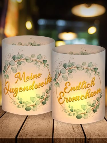12 Windlicht Tischdeko, Jugendweihe Deko Mädchen Junge, Meine Jugendweihe Dekoration Eukalyptus Grün, Jugendweihe Party Deko Set Gastgeschenk Geschenke, Geeignet für Teelichter oder Kerzen