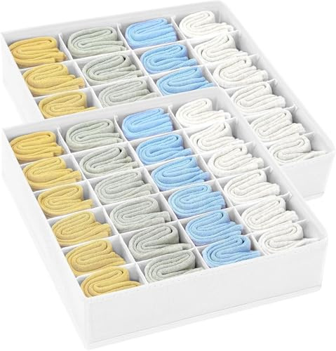 DIMJ Schrank Schubladen Organizer - 48 Fächer (2x24) Socken Organizer | 2er Set Faltbare Ordnungssystem Kleiderschrank, Aufbewahrungsboxen Kleidung, für Drawer, Unterwäsche, Krawatten, Weiß