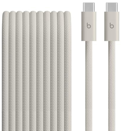 Beats USB-C auf USB-C 240 W Flechtkabel (3 m), schnellladefähig, langlebig und verhedderungsfrei, kompatibel mit Apple und Android Geräten – Energie-Grau