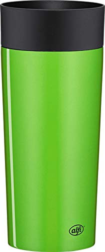 alfi Thermobecher isoMug Plus, Kaffeebecher to go Edelstahl lime 350ml, Isolierbecher mit Druckknopf, auslaufsicher, zerlegbarer Verschluss, 5627.282.035 spülmaschinenfest, 4 Stunden heiß, BPA Frei
