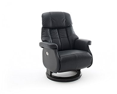 Robas Lund Relaxsessel Calgary Comfort XL elektrisch verstellbar, bis 150 kg belastbar, Echtleder schwarz, Gestell Holz schwarz