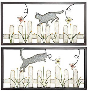 Gilde Waldbild Relief Katze aus Metall, 2-teiliges Set, je 80x2x40cm, Verschiedene Motive, grau, beige, braun