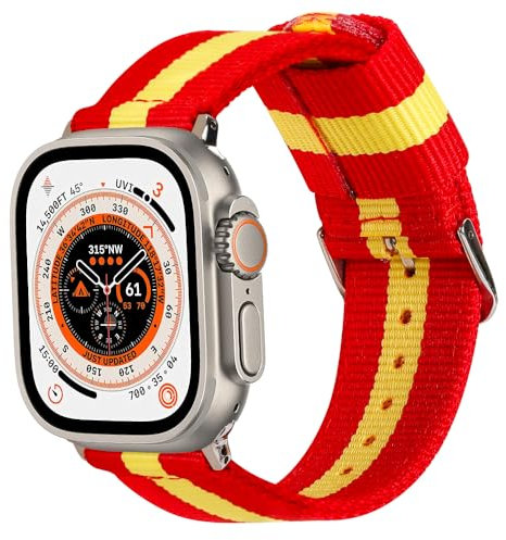 ESTUYOYA Correa España compatible con Apple Watch 49mm 46mm 45mm 44mm, (42mm-Serie 1-3) Pulsera Nylon Bandera Española Deportiva para iWatch Series 10 9 8 7 6 5 4 3 2 1 SE Ultra 2 - Rojigualda