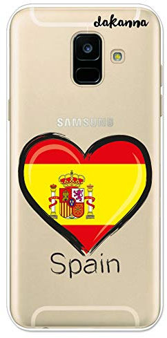 dakanna Funda Compatible con [Samsung A6 2018] de Silicona Flexible, Dibujo Diseño [Bandera españa con Escudo en corazón], Color [Fondo Transparente] Carcasa Case Cover de Gel TPU para Smartphone