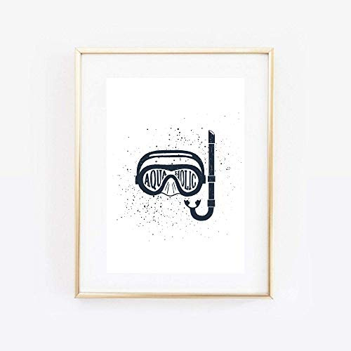 Din A4 Kunstdruck ungerahmt - Taucherbrille - Aquaholic - Schnorcheln Tauchen Unterwasser Scuba Diving Grafik Druck Poster Bild