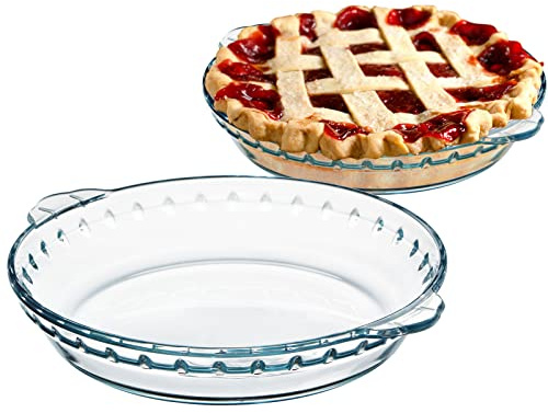 Glass Pie Plate Clear Glass Bakeware Baking Dish Pie Pan with Handle Glass Pie Dish 7inch 8inch 9inch (8-3/5 inch 2pack)