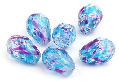 SiAura Material - 50 Stück Glasperlen zum Auffädeln blau lila gefleckt 8mm x 11mm mit 1,3mm Loch I Tropfen Form