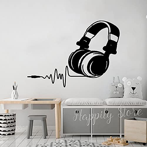 NSRJDSYT Musikliebhaber Wandtattoo DJ Kopfhörer oder Musik Puls Zeichen Abnehmbare Aufkleber Vinyl Aufkleber Wandkunst Schlafzimmer Garage Dekor 58x42cm