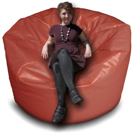 Giant Bean Bag Beanbag, Faux Leather, Gaming Chair Seat, Large Seating Lounger, Couch, Sac for All Ages. Filling Included, Fire Retardant. (Red, XXL (100 x 100 x 60 cm))
