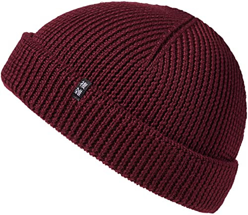 Enter the Complex® Fisherman Beanie, 100% Merino Wolle, Docker Mütze, Fischermütze, Seemannsmütze, Ribbstrick, Damen und Herren, Bordeaux