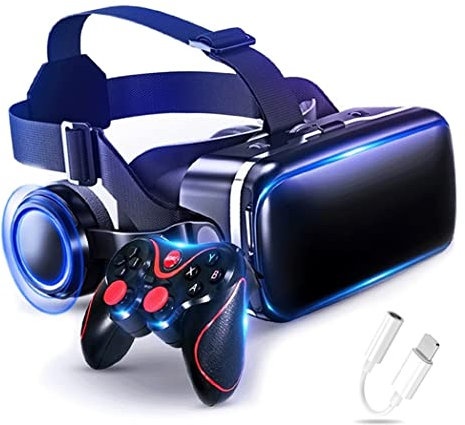 Gafas de Realidad Virtual, 3D VR Gafas con Controlador Bluetooth para Juegos Visión Panorámico VR Glasses para iPhone 13 Pro Max/13 Pro/13/12/11, para Samsung Galaxy S21, Huawei, Xiaomi