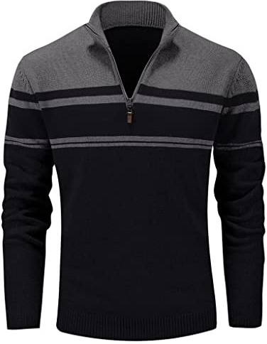MAGCOMSEN Pullover Herren Pulli Sweater 1/4 Zip Strickpullover Winter Pulli | Stehkragen, Baumwolle Casual Color Block Design, Angenehm und Warm, Strickware Für Herbst Winter Alltag Büro und Freizeit