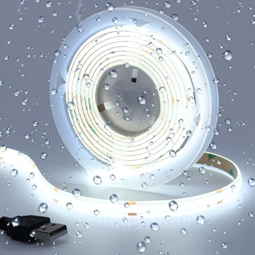 GOMING DC 5V USB COB Ruban LED Blanc Froid 6000K IP65 Étanche 2M 320LED/M CRI 93+ Alimenté par USB LED Bande Haute Luminosité pour DIY Décorer
