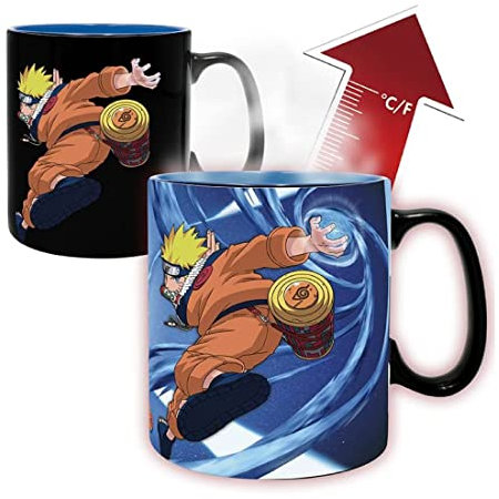 ABYstyle Abysse Corp Naruto Taza de efecto térmico Naruto & Sasuke negra impresa, 100% cerámica, capacidad aprox. 460 ml.