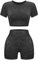 OLCHEE Damen Workout-Set 2-teilig – nahtlose säurehaltige Waschung Yoga-Outfits Shorts und kurze Ärmel Crop Top Gym Athletic Kleidung, Kurzarm + Shorts: schwarz, Small