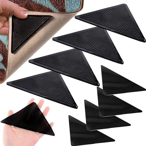 Retoo Teppich Antirutschunterlage, 8 Stück Antirutschmatte für Teppich, Anti Curling rutschfeste Fußmatten Pads,Teppichgreifer für Flächenteppiche, Hartholzböden, Wand, Teppichunterlage, Schwarz