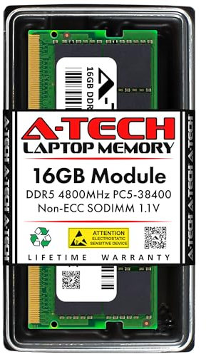 A-Tech 16GB DDR5 4800MHz PC5-38400 CL40 SODIMM 1.1V Non-ECC Unbuffered SO-DIMM 262-Pin Laptop RAM Memory Upgrade Module