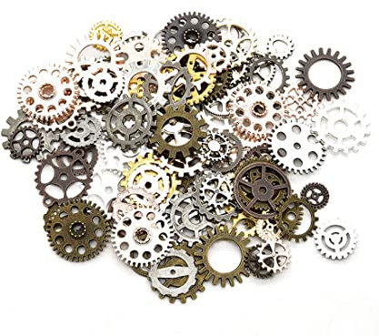 1 Paket 100g Steampunk Zahnräder Vintage Steampunk Zahnräder Set Anhänger Metall für Schmuck Basteln Charms Anhänger Charm zum Basteln Armband Halskette Ohrring Gemischte Charms Antik Silber gold