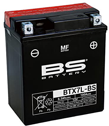 Batteria moto BS BTX7L-BS (YTX7L-BS) - Senza manutenzione - 12 V 6 Ah - Dimensioni: 113 x 70 x 130 mm compatibile con SUZUKI GZ250 250 1999-2008