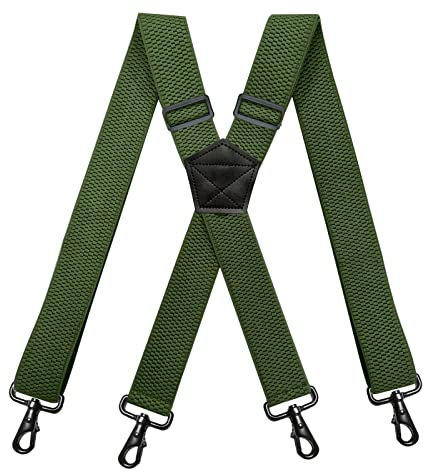 yyzlvffm Hosenträger Suspender Strapazierfähige Arbeits-Hosenträger Für Herren, 3,8 cm Breit, X-Form, Mit 4 Drehbaren Karabinerhaken, Verstellbarer, Elastischer Biker-Hosenträger, Grün